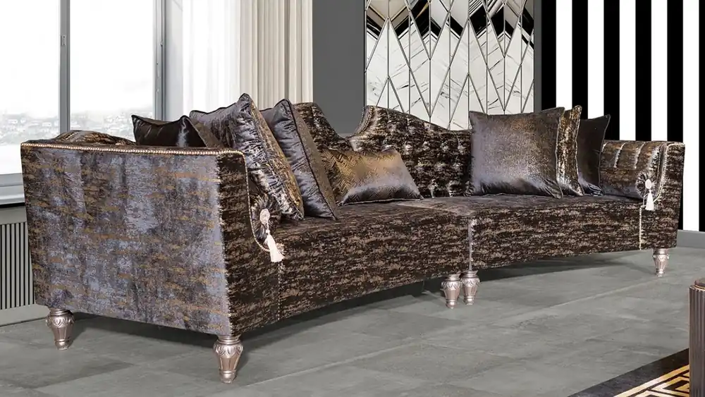 Sonderaktion Casa Padrino Luxus Barock Sofa Schwarz / Gold / Silber - Gebogenes Wohnzimmer Sofa - Hotel Sofa - Luxus Barock Wohnzimmer & Hotel Möbel