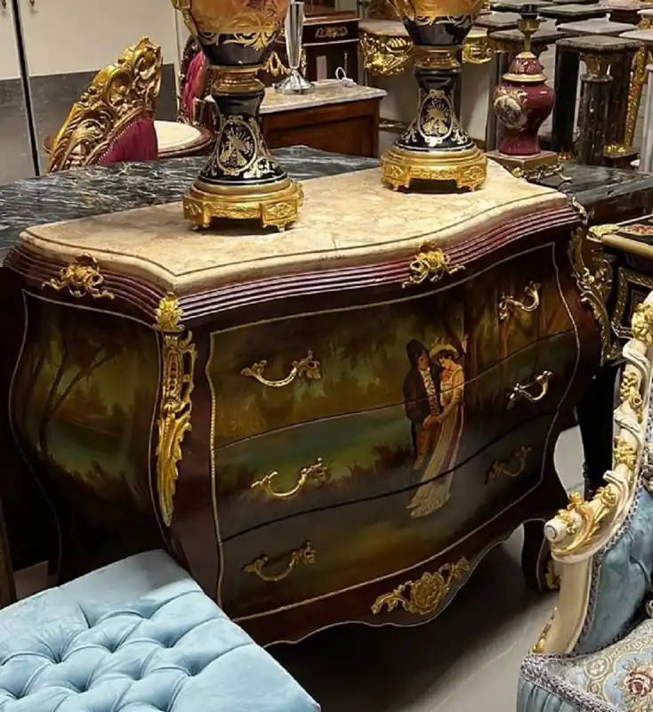 Aktuell Casa Padrino Barock Kommode Braun / Gold / Mehrfarbbig / Cremefarben - Handgefertigte Kommode mit 3 Schubladen und Marmorplatte - Barock Möbel