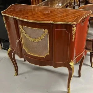 Must-Have Casa Padrino Barock Sideboard Braun Intarsien / Gold - Handgefertigtes Massivholz Sideboard mit Tür und eleganten Verzierungen - Barock Wohnzimmer Möbel