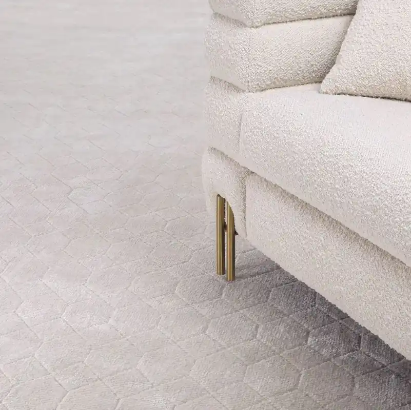 Casa Padrino Luxus Viskose & Woll Teppich Beige 300 x 400 cm - Handgewebter Wohnzimmer & Hotel Teppich - Wohnzimmer Deko Accessoires - Luxus Qualität Super-Preis