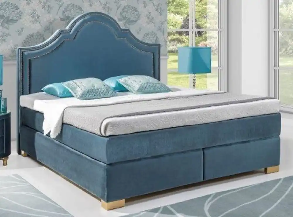 Online Kaufen Casa Padrino Jugendstil Doppelbett Blau / Gold - Verschiedene Größen - Elegantes Massivholz Bett mit Kopfteil - Jugendstil Schlafzimmer Möbel