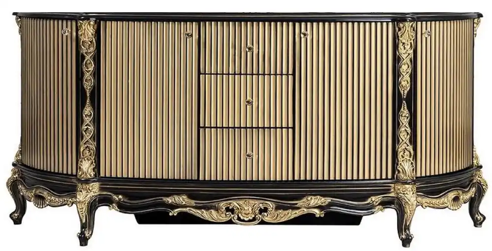 Casa Padrino Luxus Barock Sideboard Schwarz / Gold - Prunkvoller Massivholz Schrank mit 4 Türen und 3 Schubladen - Barock Möbel - Edel & Prunkvoll Direktkauf
