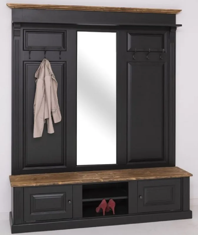 Online Kaufen Casa Padrino Landhausstil Garderobe Schwarz / Braun 180 x 41 x H. 210 cm - Massivholz Garderobenschrank mit Spiegel - Landhausstil Garderobenmöbel