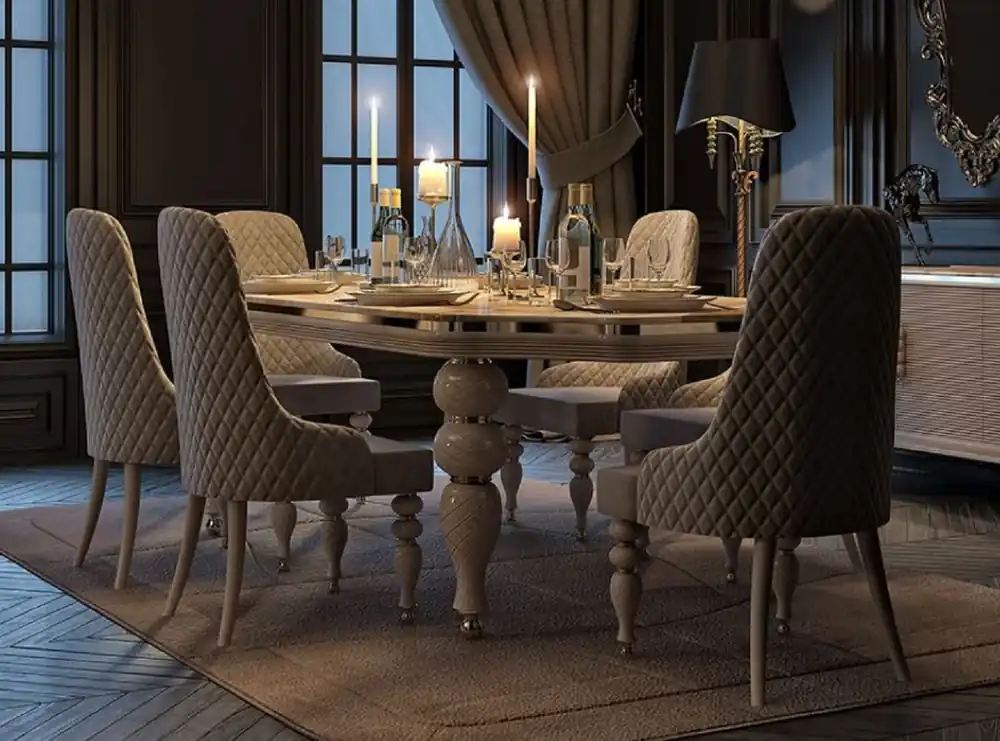 Casa Padrino Luxus Art Deco Esszimmer Set Grau / Weiß / Gold - 1 Art Deco Esstisch mit Kunstmarmor Tischplatte & 6 Art Deco Esszimmerstühle - Art Deco Esszimmer Möbel - Luxus Qualität Ausverkauf