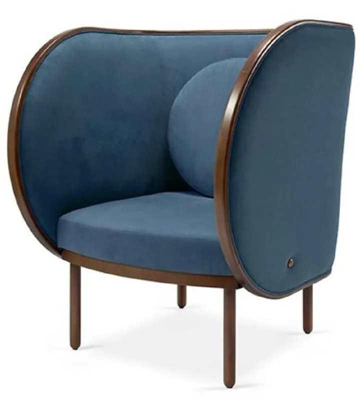 Casa Padrino Designer Samt Sessel Blau / Braun 90 x 92 x H. 106 cm - Hotel Lounge Sessel - Hotel Möbel - Designer Möbel - Luxus Qualität Neue Ware