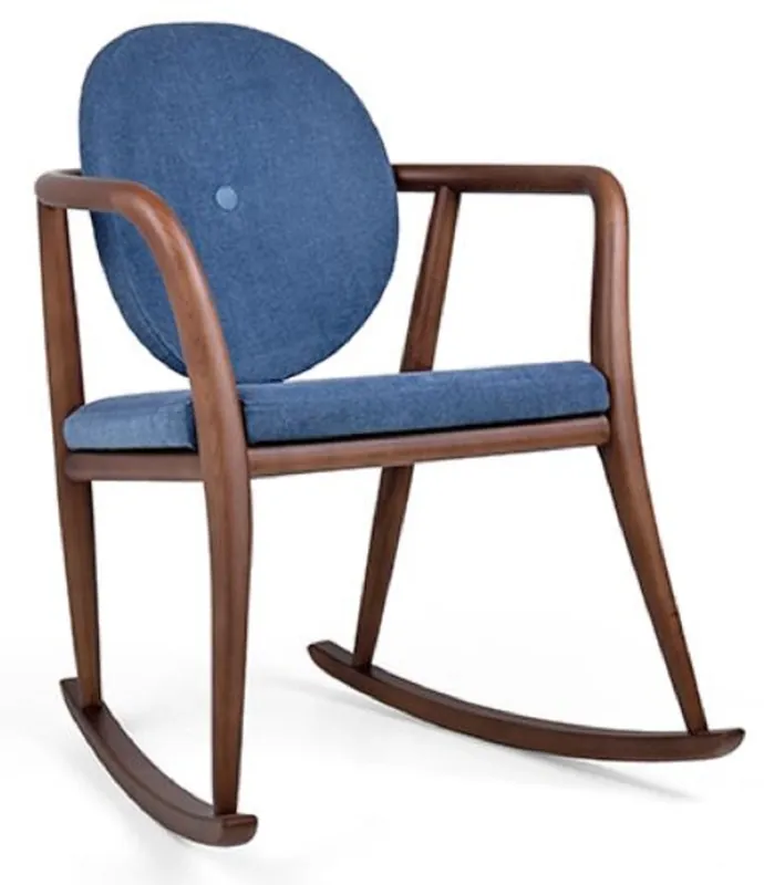 Casa Padrino Luxus Schaukelstuhl Blau / Braun 66,5 x 71 x H. 87,5 cm - Gepolsterter Massivholz Stuhl mit Armlehnen - Luxus Wohnzimmer Möbel Mega-Angebot