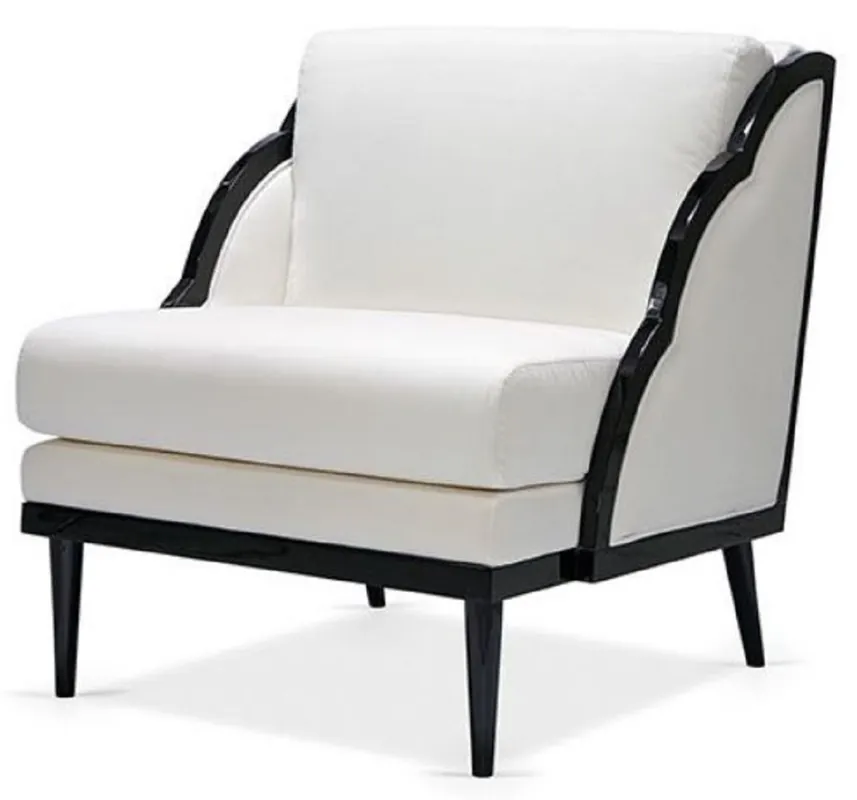 Casa Padrino Luxus Art Deco Samt Sessel Weiß / Schwarz 79 x 99 x H. 92 cm - Hotel Lounge Sessel - Hotel Möbel - Luxus Möbel - Luxus Qualität Letzte Chance