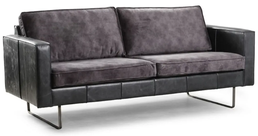 Casa Padrino Luxus Leder 3er Sofa Vintage Grau 205 x 90 x H. 85 cm - Echtleder Wohnzimmer Sofa - Wohnzimmer Möbel - Luxus Kollektion Neuheit