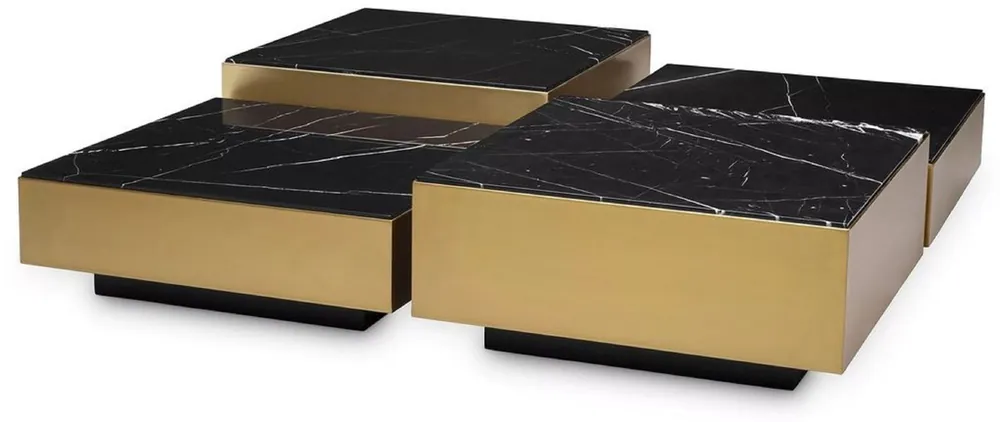 Echt Casa Padrino Luxus Edelstahl Couchtisch Set mit Marmor Tischplatten Messingfarben / Schwarz - Wohnzimmer Möbel - Luxus Möbel - Luxus Kollektion