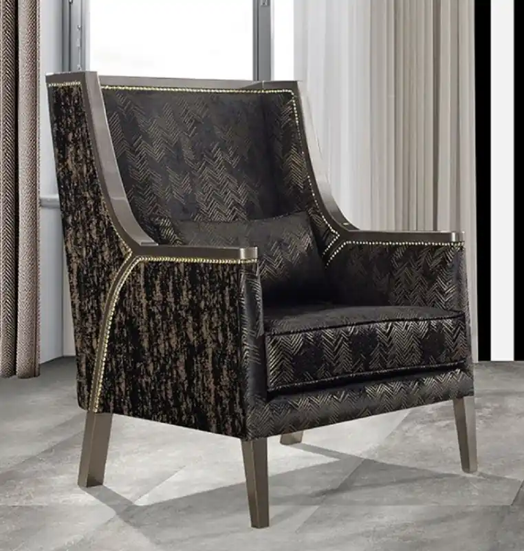 Casa Padrino Luxus Barock Wohnzimmer Sessel Schwarz / Gold / Grau - Handgefertigter Barockstil Sessel mit elegantem Muster - Barock Wohnzimmer Möbel Expressversand