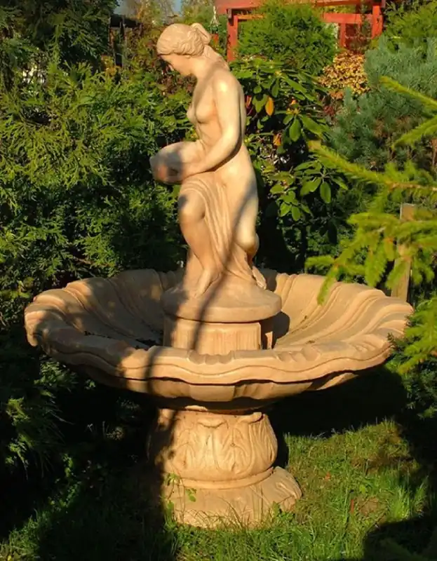 Casa Padrino Jugendstil Springbrunnen Beige Ø 125 x H. 170 cm - Prunkvoller Gartenbrunnen - Gartendeko Brunnen - Barock & Jugendstil Garten Deko Accessoires Letzte Chance