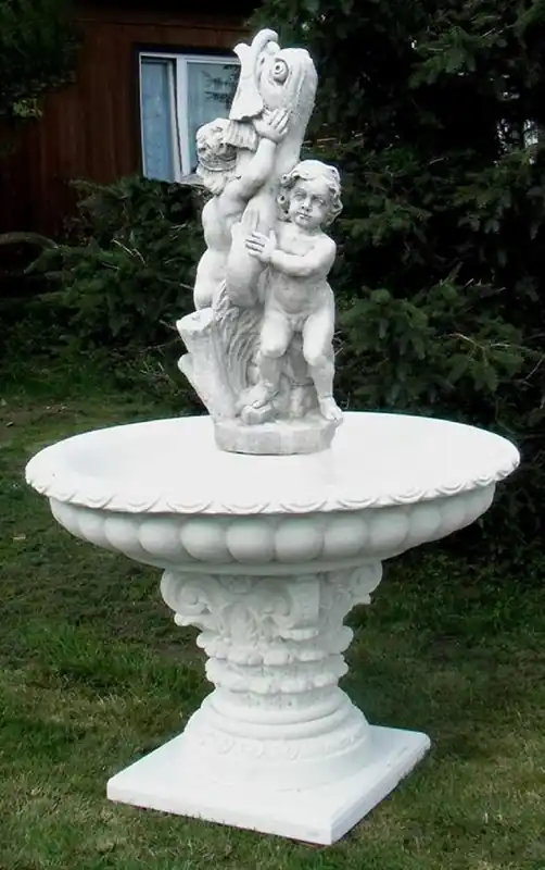 Kracherpreis Casa Padrino Jugendstil Springbrunnen Weiß / Grau Ø 114 x H. 172 cm - Prunkvoller Gartenbrunnen - Gartendeko Brunnen - Barock & Jugendstil Garten Deko Accessoires