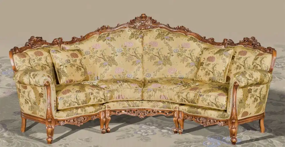 Casa Padrino Luxus Barock Sofa Beige / Mehrfarbig / Braun - Gebogenes Wohnzimmer Sofa mit elegantem Blumenmuster - Barock Wohnzimmer & Hotel Möbel - Luxus Qualität - Made in Italy Finale Aktion