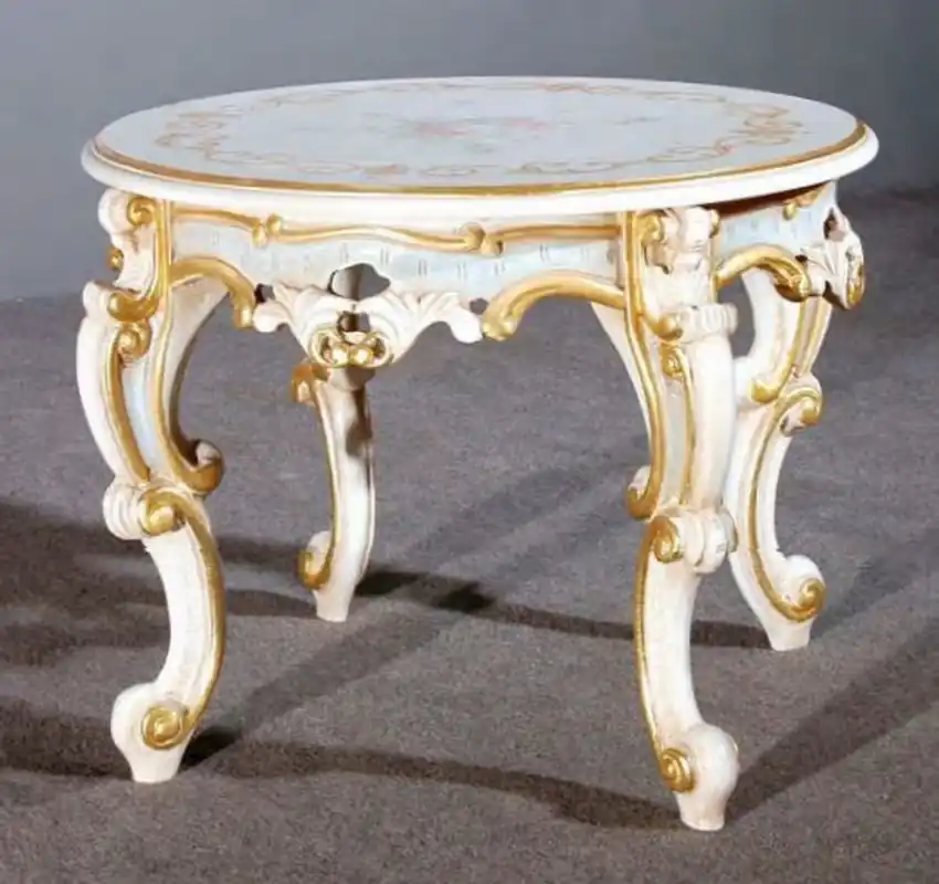 Abverkauf Casa Padrino Luxus Barock Beistelltisch Weiß / Mehrfarbig / Gold Ø 60 x H. 48 cm - Prunkvoller Massivholz Tisch - Barock Wohnzimmer & Hotel Möbel - Luxus Qualität - Made in Italy