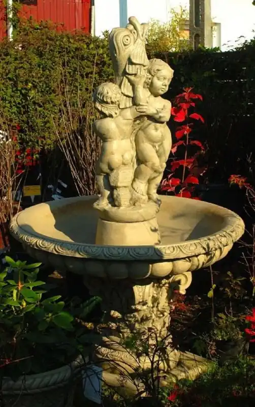 Nur Heute Casa Padrino Jugendstil Springbrunnen Grau Ø 114 x H. 172 cm - Prunkvoller Gartenbrunnen - Gartendeko Brunnen - Barock & Jugendstil Garten Deko Accessoires