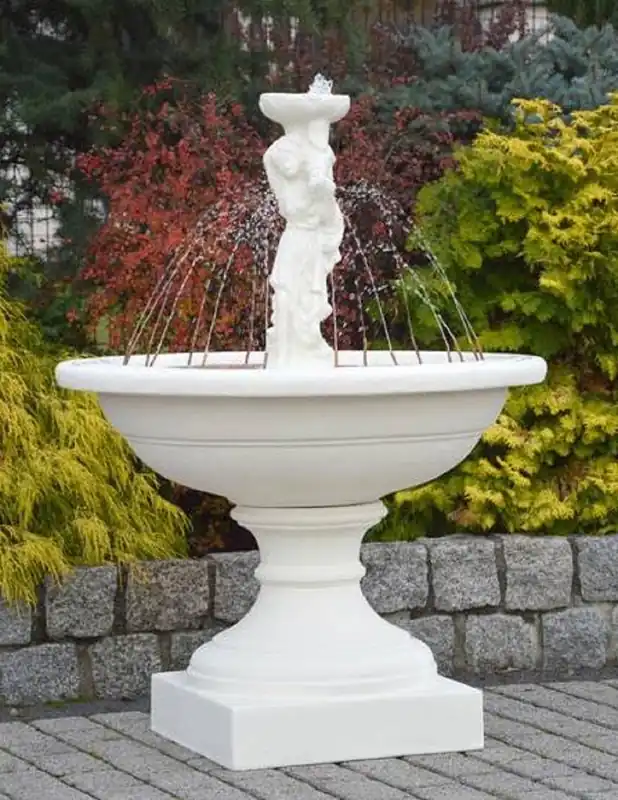 Markenprodukt Casa Padrino Jugendstil Springbrunnen Dame Weiß Ø 102 x H. 136 cm - Prunkvoller Gartenbrunnen - Gartendeko Brunnen - Barock & Jugendstil Garten Deko Accessoires