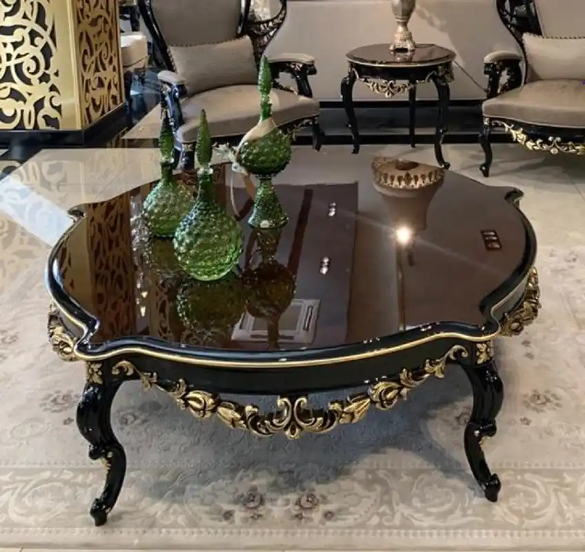 Heißes Angebot Casa Padrino Luxus Barock Couchtisch Braun / Schwarz / Gold - Prunkvoller Massivholz Wohnzimmertisch im Barockstil - Barock Wohnzimmer Möbel - Edel & Prunkvoll