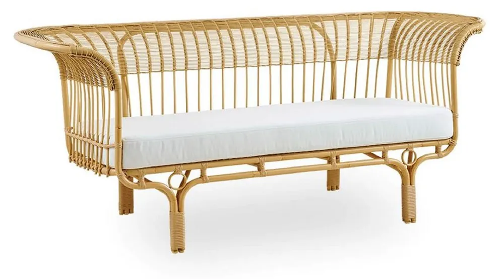 Casa Padrino Luxus Gartensofa mit Sitzkissen Naturfarben / Hellgrau 193 x 76 x H. 81 cm - Wetterbeständiges Garten & Terrassen Sofa - Garten & Terrassen Möbel - Luxus Qualität Preisreduziert