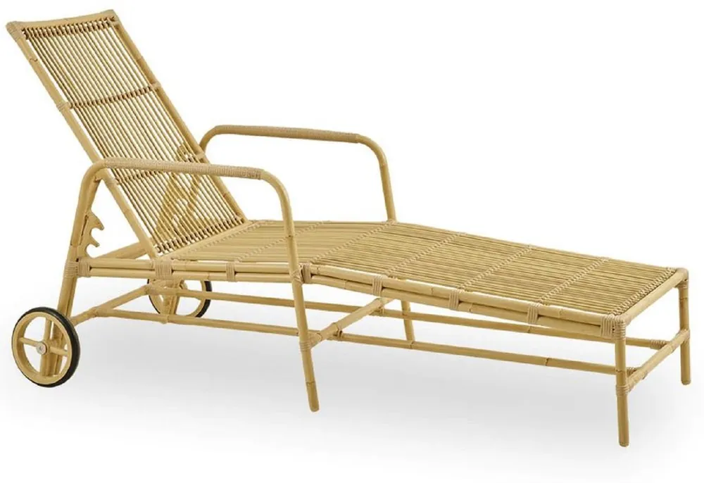 Casa Padrino Luxus Gartenliege Naturfarben 200 x 73 x H. 97 cm - Moderne Wetterbeständige Liege mit verstellbarer Rückenlehne und Armlehnen - Poolliege - Garten Hotel Pool Möbel - Luxus Qualität Preisknaller