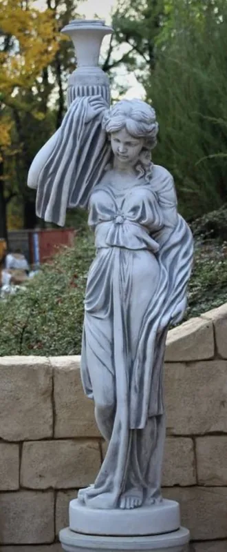Preisknaller Casa Padrino Jugendstil Garten Deko Skulptur Frau mit Vase Grau H. 185 cm - Elegante Garten Deko Stein Figur - Barock & Jugendstil Garten Deko Accessoires