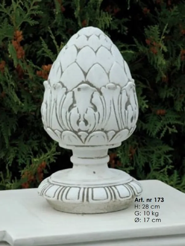 Casa Padrino Jugendstil Deko Tannenzapfen mit Sockel Grau Ø 17 x H. 28 cm - Runder Deko Stein Zapfen - Barock & Jugendstil Garten Deko Accessoires Top-Angebot