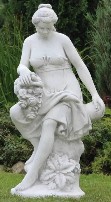 Casa Padrino Jugendstil Garten Deko Skulptur Frau mit Blumenstrauß Weiß / Grau 46 x 46 x H. 121 cm - Elegante Garten Deko Stein Figur - Barock & Jugendstil Garten Deko Accessoires Geprüft