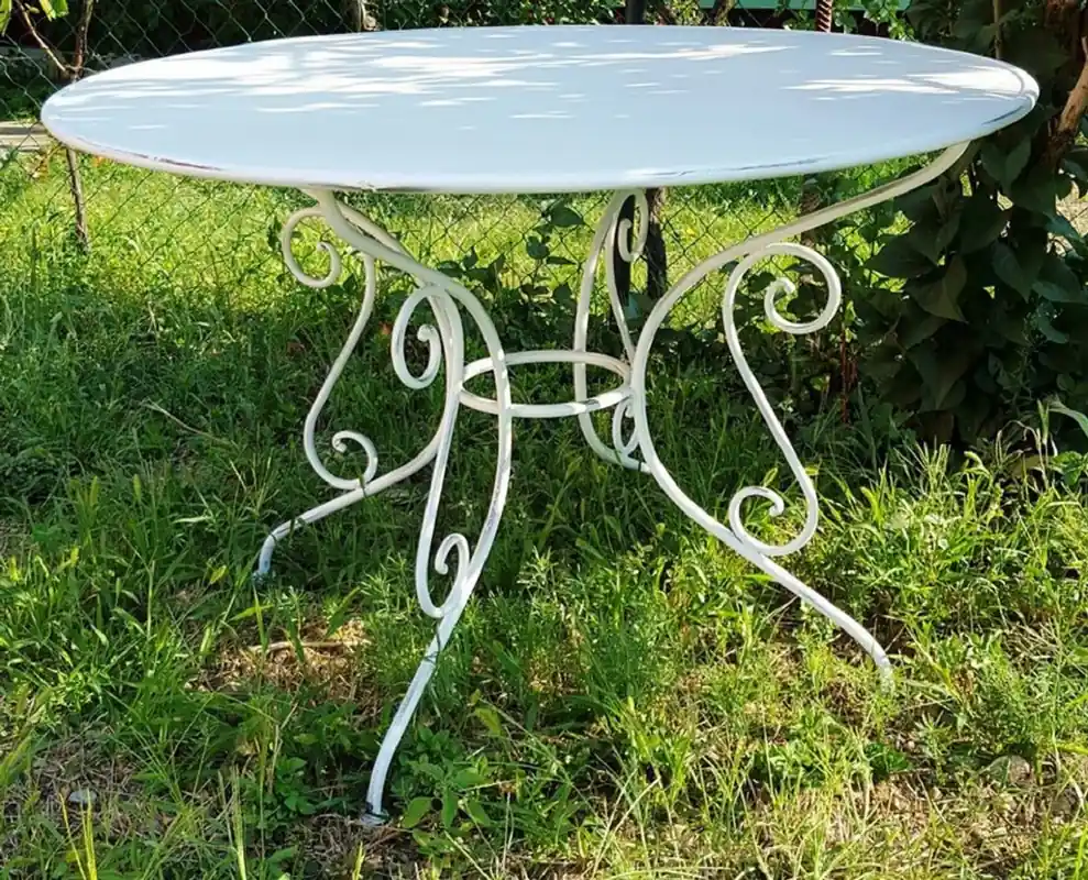 Casa Padrino Jugendstil Gartentisch Antik Weiß Ø 100 x H. 70 cm - Runder Schmiedeeisen Tisch Neu Im Sortiment