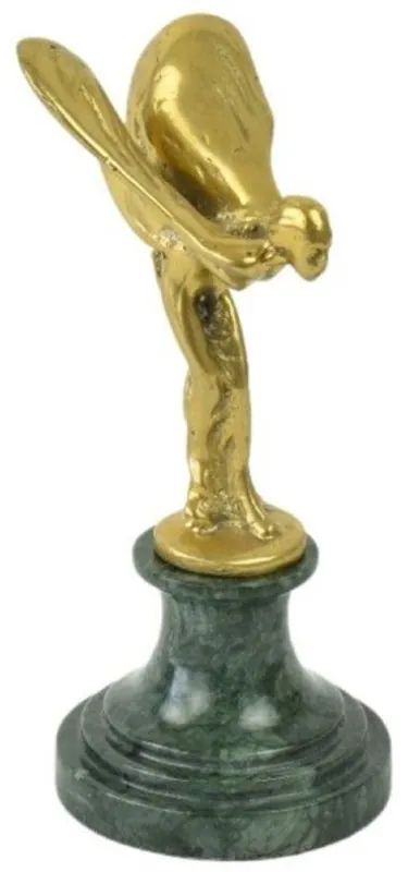 Casa Padrino Luxus Briefbeschwerer Skulptur Frau mit Flügeln Gold / Grün 7 x 8 x H. 16 cm - Elegante Bronze Figur mit Marmorsockel - Luxus Schreibtisch Deko Accessoires Markenprodukt