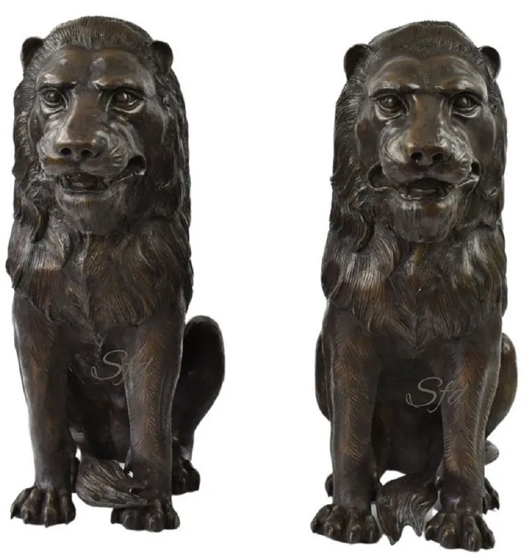 Casa Padrino Luxus Bronze Deko Skulpturen Löwen Bronzefarben 28 x 58 x H. 75 cm - Bronze Deko Figuren - Luxus Hotel & Restaurant Deko Accessoires Sonderangebot