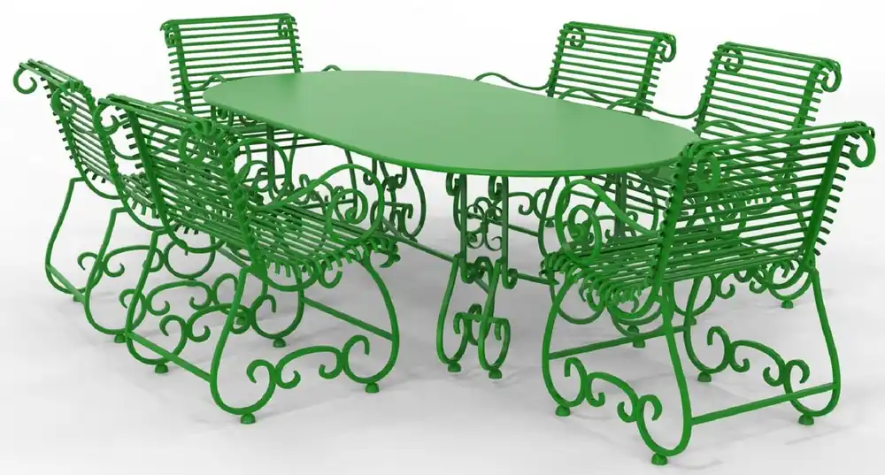 Casa Padrino Jugendstil Schmiedeeisen Gartenmöbel Set - Verschiedene Farben - 1 Ovaler Gartentisch & 6 Gartenstühle mit Armlehnen - Jugendstil Schmiedeeisen Garten & Terrassen Möbel Sonderangebot