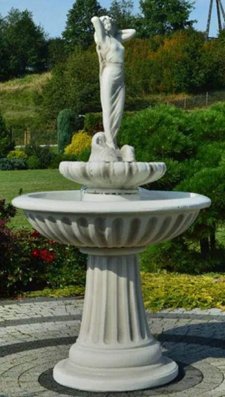Casa Padrino Jugendstil Springbrunnen Dame Grau Ø 92 x H. 172 cm - Prunkvoller Gartenbrunnen - Gartendeko Brunnen - Barock & Jugendstil Garten Deko Accessoires Sofort Bestellen