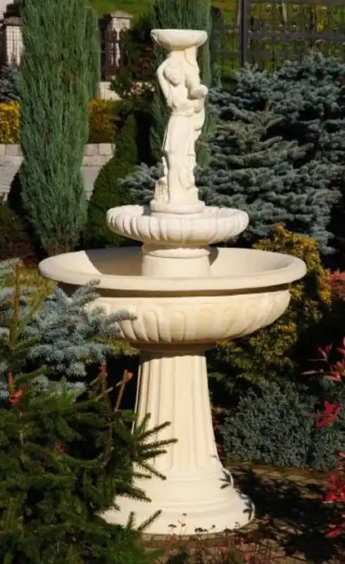 Markenprodukt Casa Padrino Jugendstil Springbrunnen Dame Sandfarben Ø 94 x H. 164 cm - Prunkvoller Gartenbrunnen - Gartendeko Brunnen - Barock & Jugendstil Garten Deko Accessoires