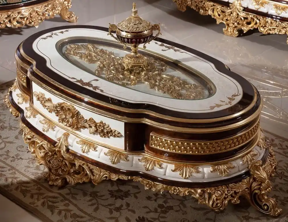 Abverkauf Casa Padrino Luxus Barock Couchtisch Weiß / Braun / Gold - Prunkvoller Massivholz Wohnzimmertisch mit Glasplatte - Barock Wohnzimmer Möbel - Edel & Prunkvoll