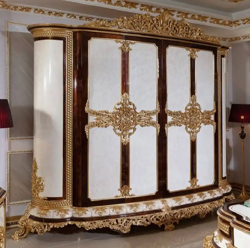 Garantierte Lieferung Casa Padrino Luxus Barock Schlafzimmerschrank Weiß / Braun / Gold - Prunkvoller Kleiderschrank im Barockstil - Barock Schlafzimmer & Hotel Möbel - Edel & Prunkvoll