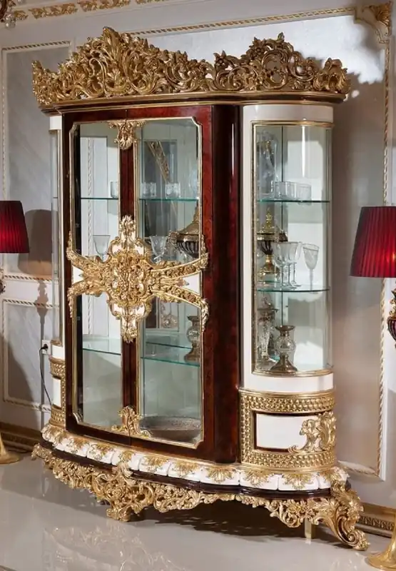Casa Padrino Luxus Barock Vitrine Weiß / Braun / Gold - Prunkvoller Massivholz Vitrinenschrank mit 2 Glastüren - Barock Möbel - Edel & Prunkvoll Meistverkauft