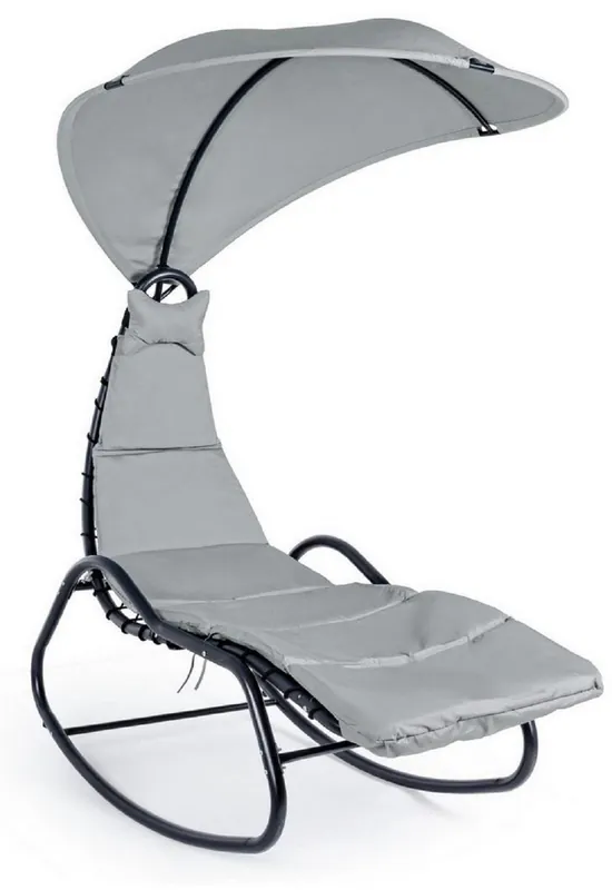 Geprüft Casa Padrino Luxus Schaukelliege Grau / Anthrazit 80 x 160 x H. 195 cm - Wetterbeständige Gartenliege mit Sonnendach - Moderne Poolliege - Luxus Garten & Terrassen Möbel