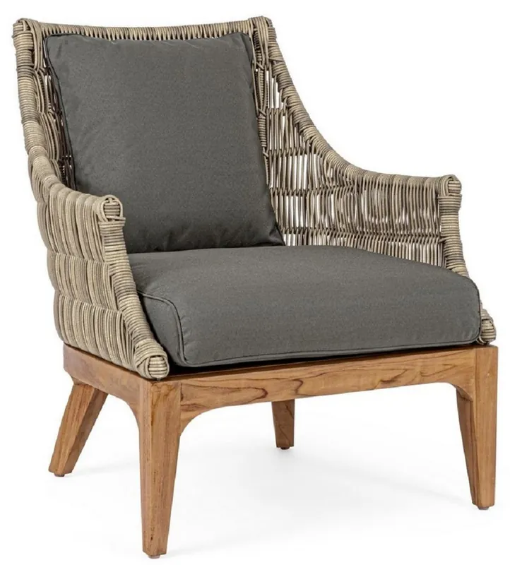 Letzte Chance Casa Padrino Luxus Gartensessel mit Kissen Grau / Naturfarben / Braun 69 x 73 x H. 80,5 cm - Wetterbeständiger Garten & Terrassen Sessel - Garten & Terrassen Möbel - Luxus Qualität