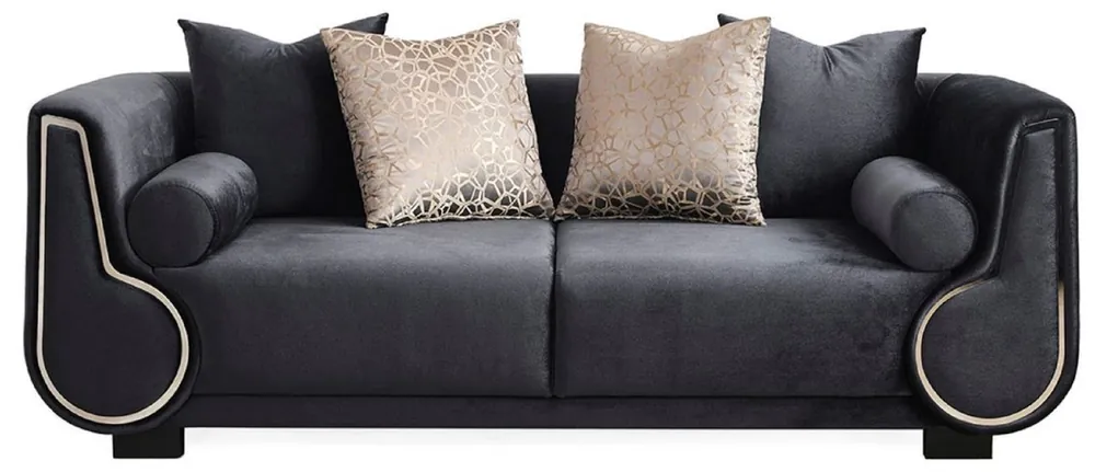 Versand Am Gleichen Tag Casa Padrino Luxus 3er Sofa Schwarz / Silber - Elegantes Wohnzimmer Sofa - Luxus Wohnzimmer Möbel - Luxus Kollektion