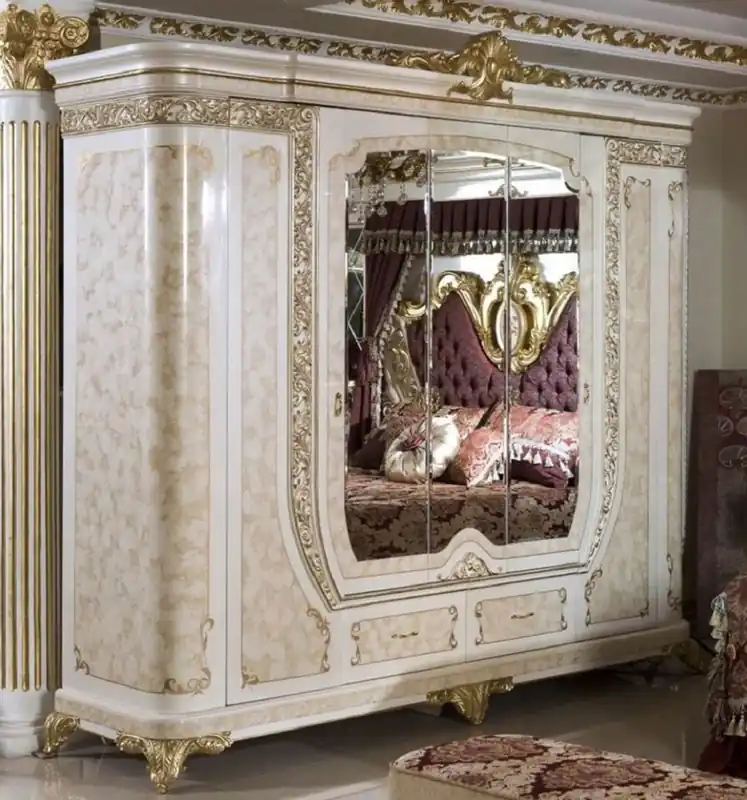 Super-Preis Casa Padrino Luxus Barock Schlafzimmerschrank Weiß / Beige / Gold - Prunkvoller Massivholz Kleiderschrank im Barockstil - Barock Schlafzimmer & Hotel Möbel - Edel & Prunkvoll
