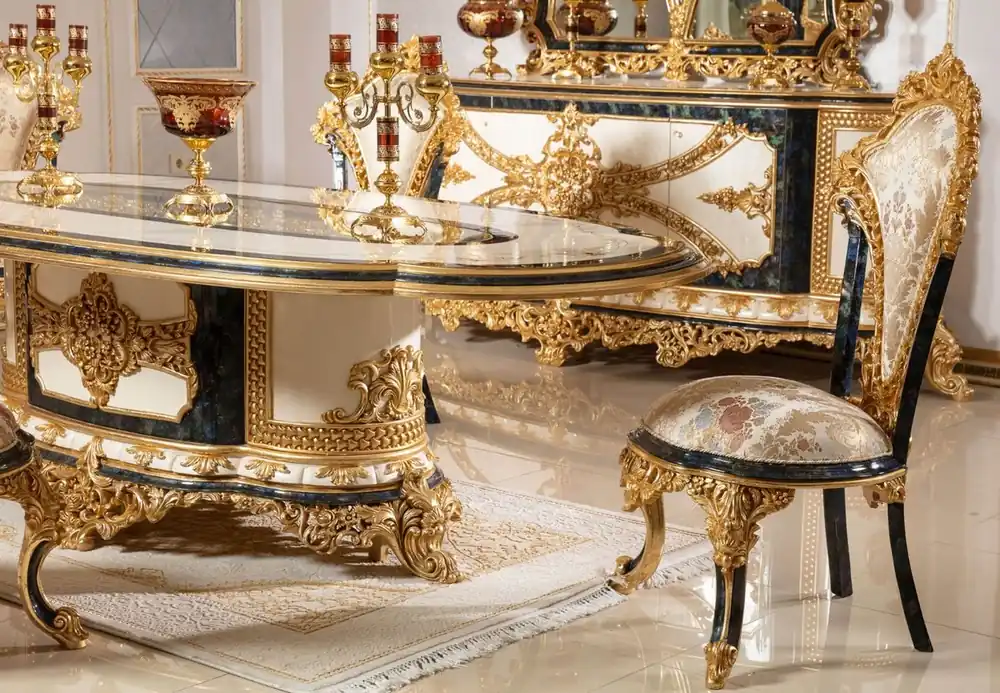 Neuheit Casa Padrino Luxus Barock Esszimmerstuhl Set Mehrfarbig / Blau / Gold - Handgefertigtes Küchen Stühle 6er Set mit elegantem Muster - Barock Esszimmer Möbel - Edel & Prunkvoll