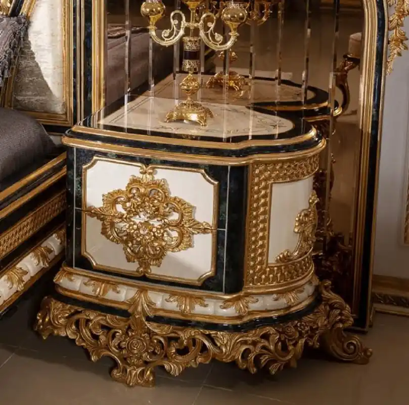 Neue Ware Casa Padrino Luxus Barock Nachtkommoden Set Weiß / Blau / Gold - Prunkvolle Massivholz Nachttische - Barock Schlafzimmer Möbel - Edel & Prunkvoll