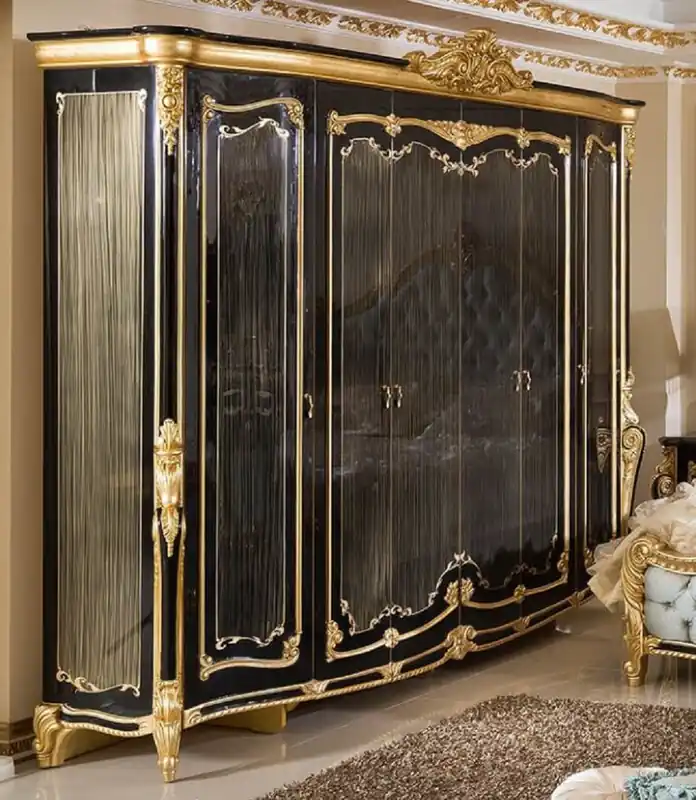Neu Casa Padrino Luxus Barock Schlafzimmerschrank Schwarz / Gold - Prunkvoller Massivholz Kleiderschrank im Barockstil - Barock Schlafzimmer & Hotel Möbel - Edel & Prunkvoll