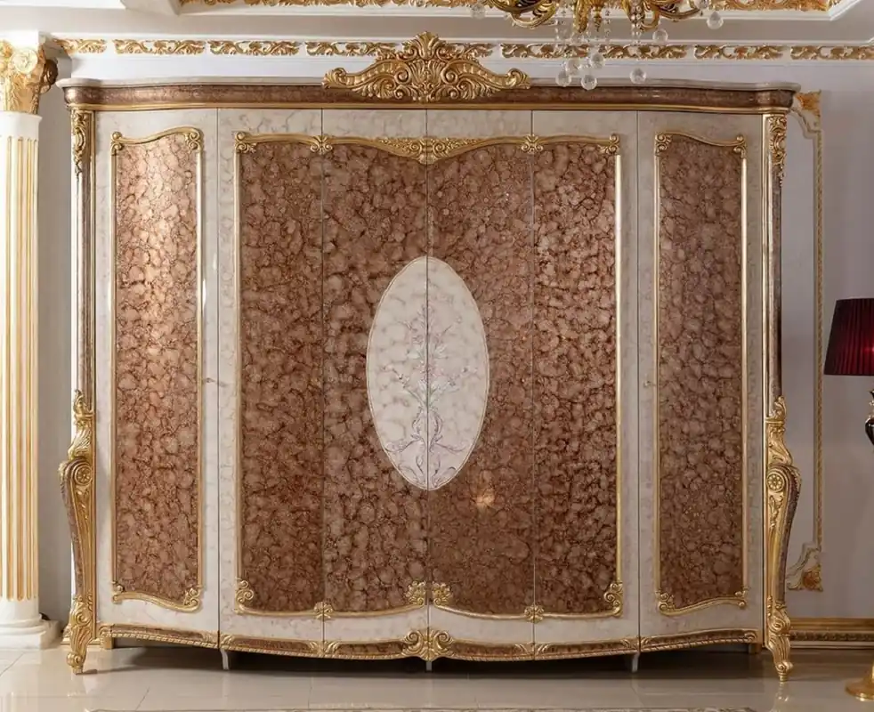 Casa Padrino Luxus Barock Schlafzimmerschrank Weiß / Braun / Gold - Prunkvoller Massivholz Kleiderschrank im Barockstil - Barock Schlafzimmer Möbel - Edel & Prunkvoll Markenprodukt