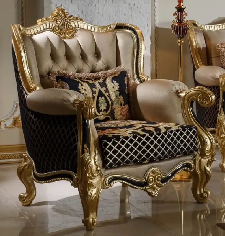 Top-Angebot Casa Padrino Luxus Barock Sessel Gold / Schwarz / Mehrfarbig / Gold - Prunkvoller Wohnzimmer Sessel mit elegantem Muster - Barock Wohnzimmer Möbel