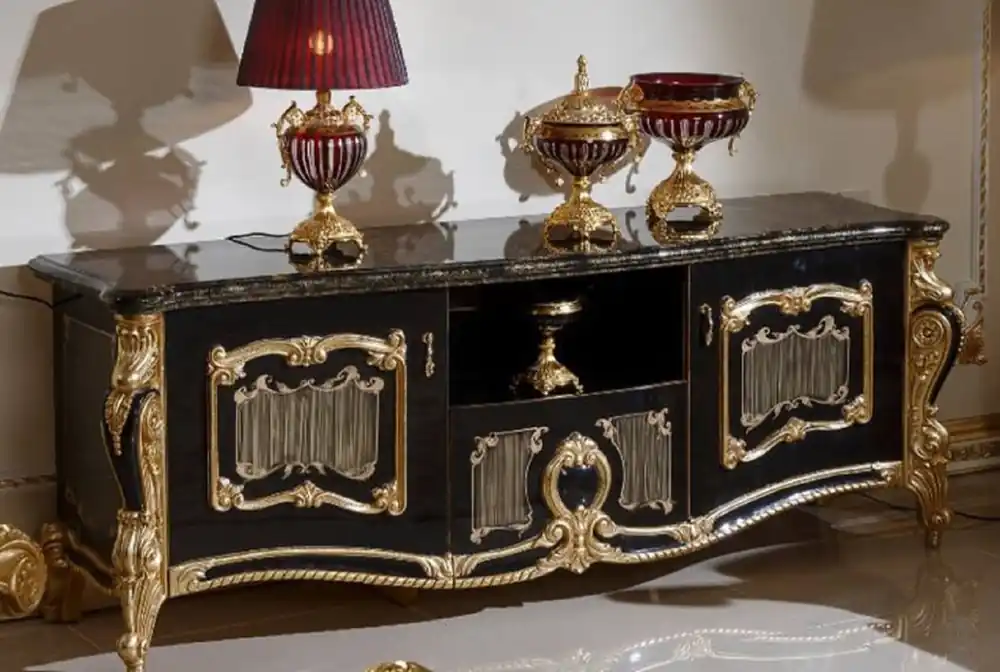Sonderangebot Casa Padrino Luxus Barock TV Schrank Schwarz / Gold - Prunkvolles Massivholz Sideboard mit 2 Türen und Schublade - Barock Möbel - Edel & Prunkvoll