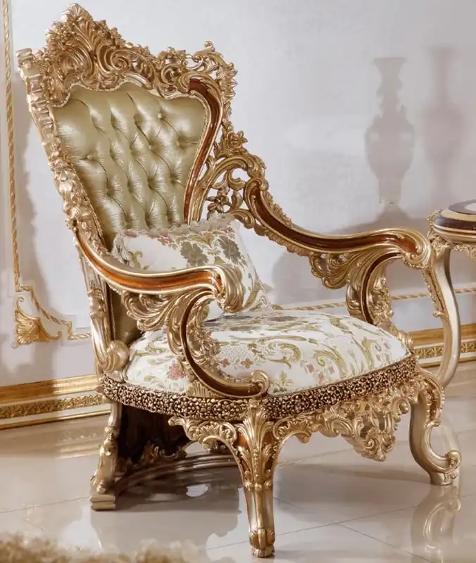 Casa Padrino Luxus Barock Sessel Grün / Weiß / Mehrfarbig / Braun / Gold - Prunkvoller Wohnzimmer Sessel mit elegantem Muster - Barock Wohnzimmer & Hotel Möbel - Edel & Prunkvoll Direktkauf