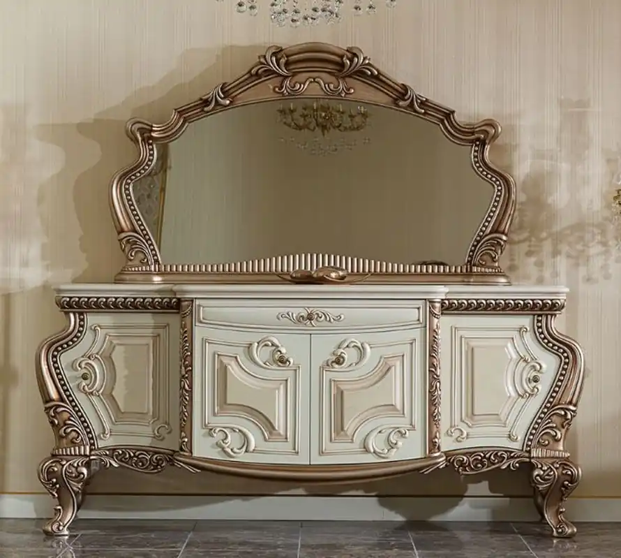 Jetzt Kaufen Casa Padrino Luxus Barock Möbel Set Weiß / Beige / Kupferfarben - 1 Barock Sideboard & 1 Barock Wandspiegel - Handgefertigte Barock Möbel - Edel & Prunkvoll