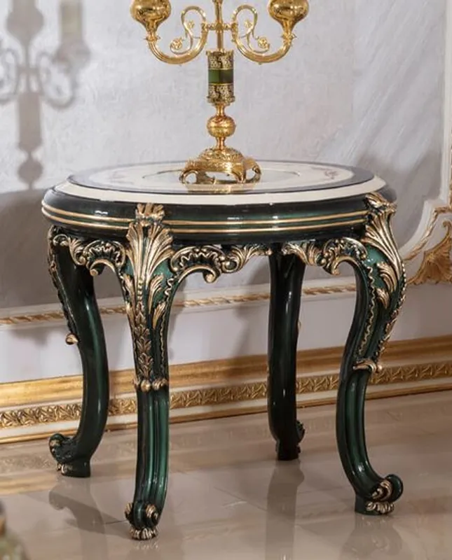 Casa Padrino Luxus Barock Beistelltisch Beige / Weiß / Grün / Gold - Prunkvoller Massivholz Tisch im Barockstil - Barock Wohnzimmer Möbel - Edel & Prunkvoll Zertifiziert
