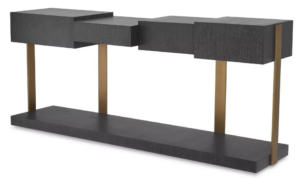 Casa Padrino Luxus Designer Konsole Schwarzgrau / Messingfarben 180 x 42,5 x H. 76,5 cm - Moderner Konsolentisch - Luxus Designer Möbel Angebot