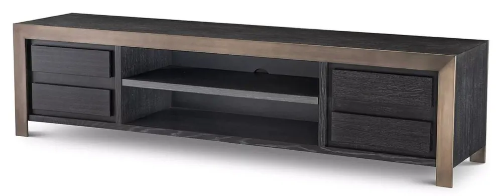 Casa Padrino Luxus TV Schrank Schwarzgrau / Bronzefarben 240 x 50 x H. 55,5 cm - Massivholz Sideboard mit 4 Schubladen - Wohnzimmer Möbel - Hotel Möbel - Luxus Kollektion Meistverkauft